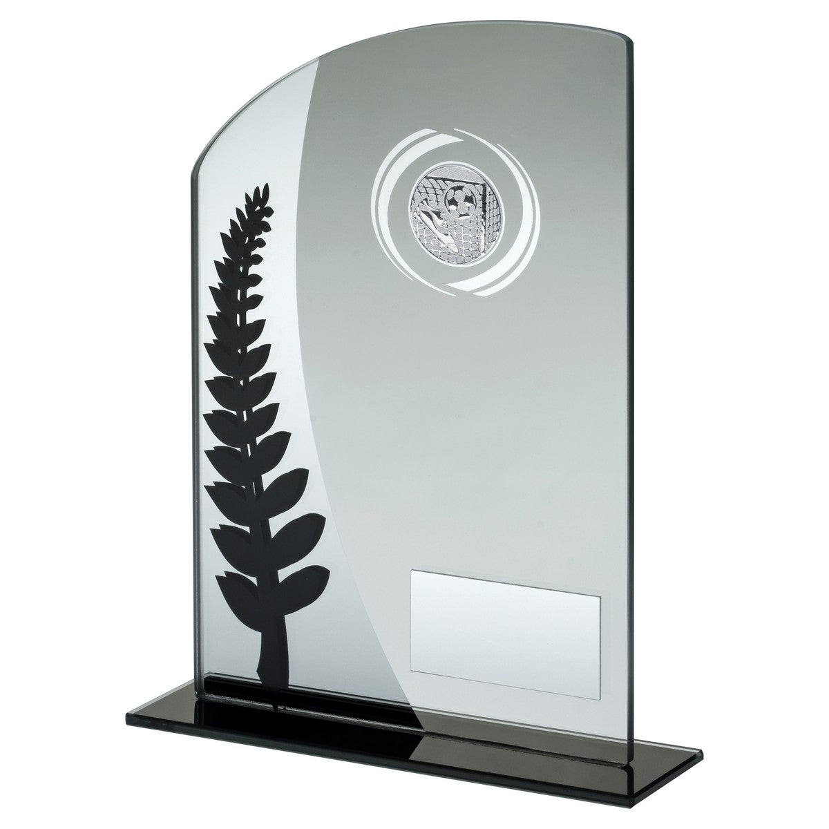 Jade Glass Plaque Trophy with Football Insert (Black/Silver)