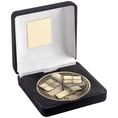 Black Velvet Box And 70mm Medallion Referee Trophy - Antique Gold - 4in