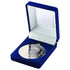 Blue Velvet Box And 50mm Medal Football Trophy - Silver 3.5in