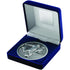 Blue Velvet Box And 70mm Medallion Football Trophy - Antique Silver 4in