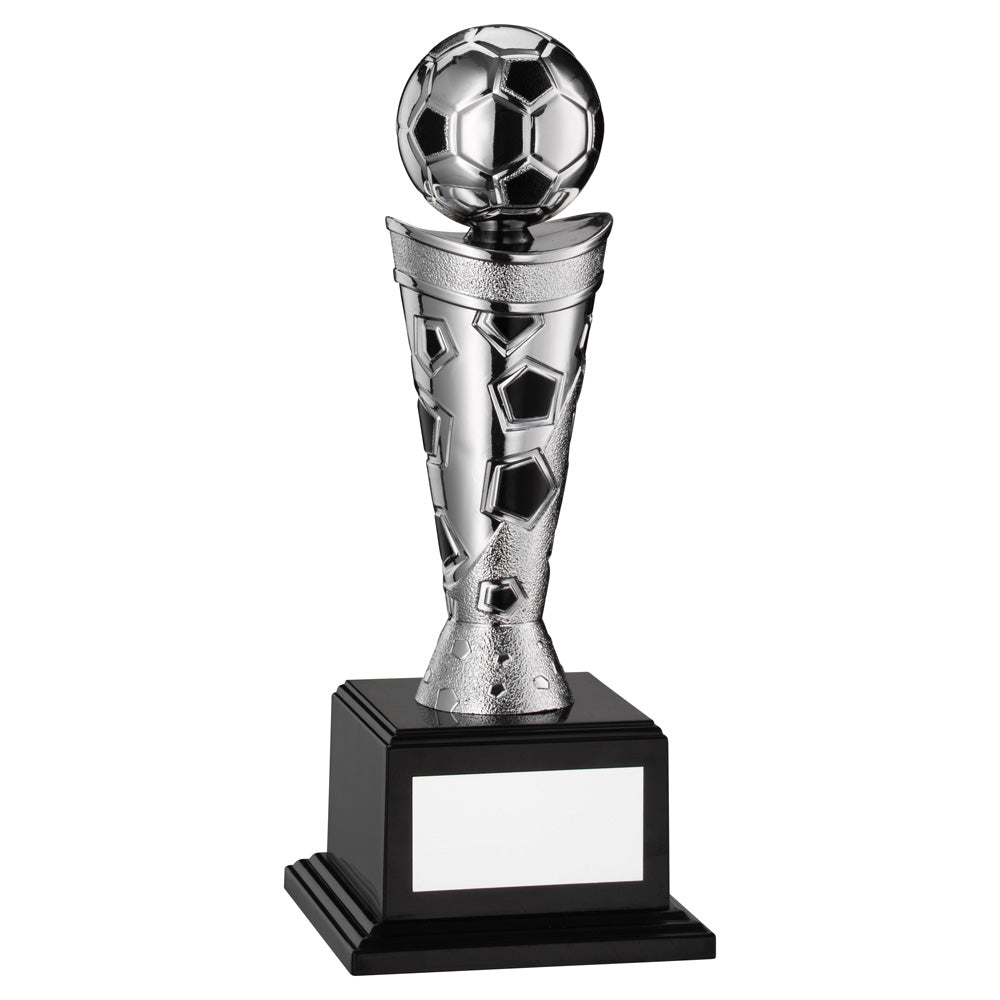 Silver/Black Plastic Football Ball Figure Trophy On Base