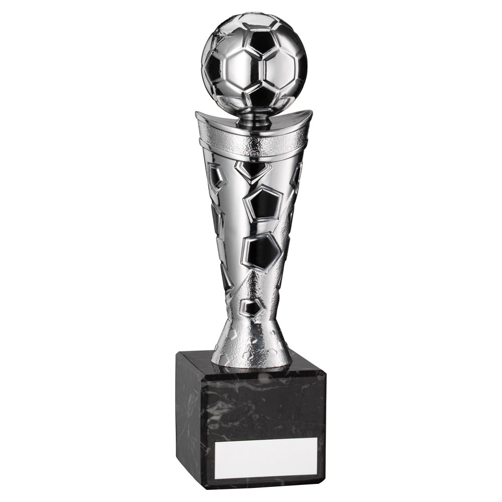 Silver/Black Plastic Football Ball Figure On Black Marble Trophy