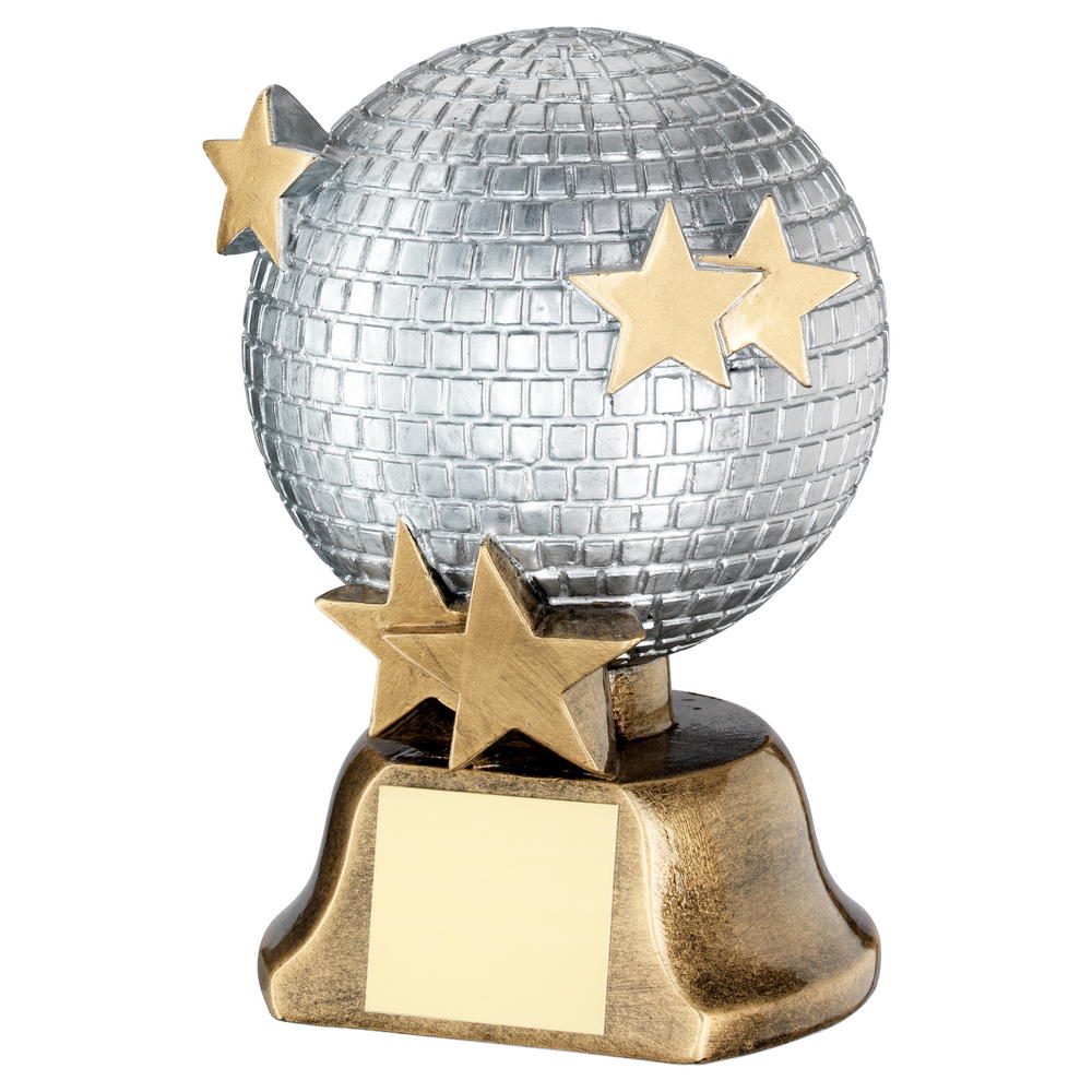 Silver/Bronze/Gold Glitter Ball With Stars Trophy - 6in
