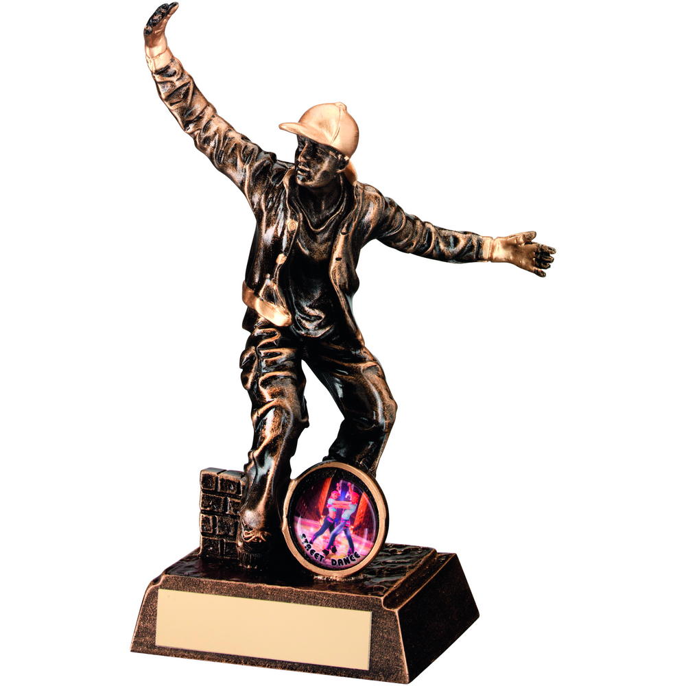Bronze/Gold Resin Street Dance Figure Trophy - Male (1in Centre) 7.25in