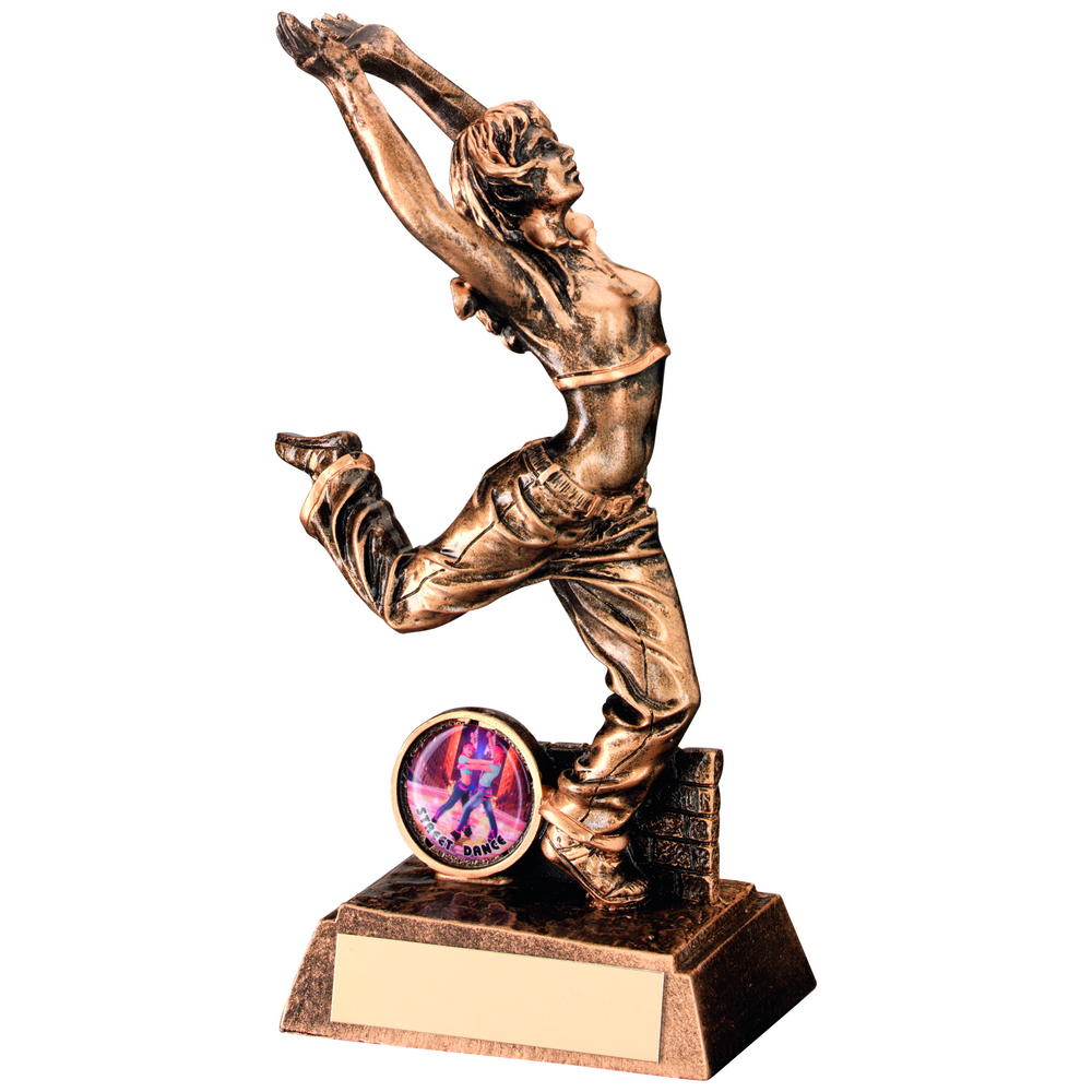 Bronze/Gold Resin Street Dance Figure Trophy - Female (1in Centre) 7.5in