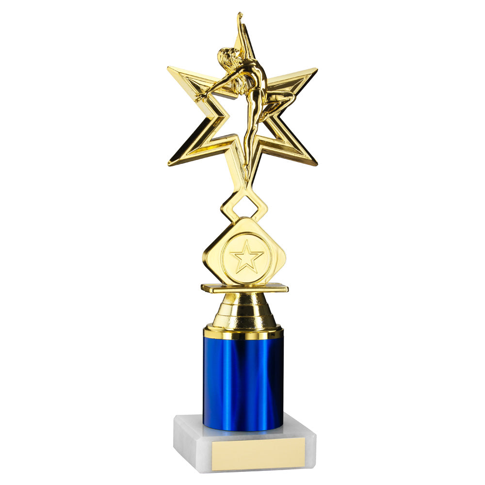 Gold/Blue 'Dance/Gym' Star Figure Trophy On Marble Base (1" Cen/1" Tube)