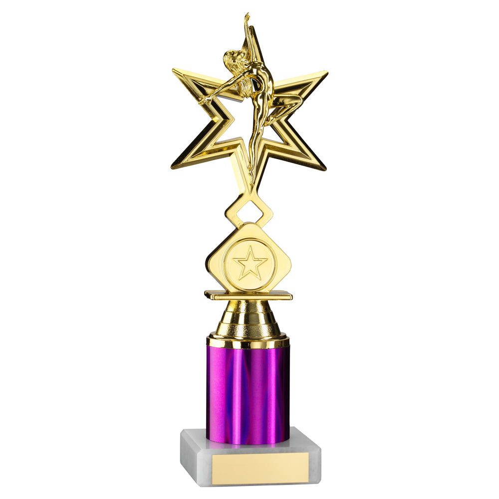 Gold/Purple 'Dance/Gym' Star Figure Trophy On Marble Base (1" Cen/1" Tube)