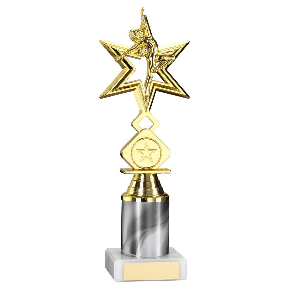 Gold/White 'Dance/Gym' Star Figure Trophy On Marble Base (1" Cen/1" Tube)