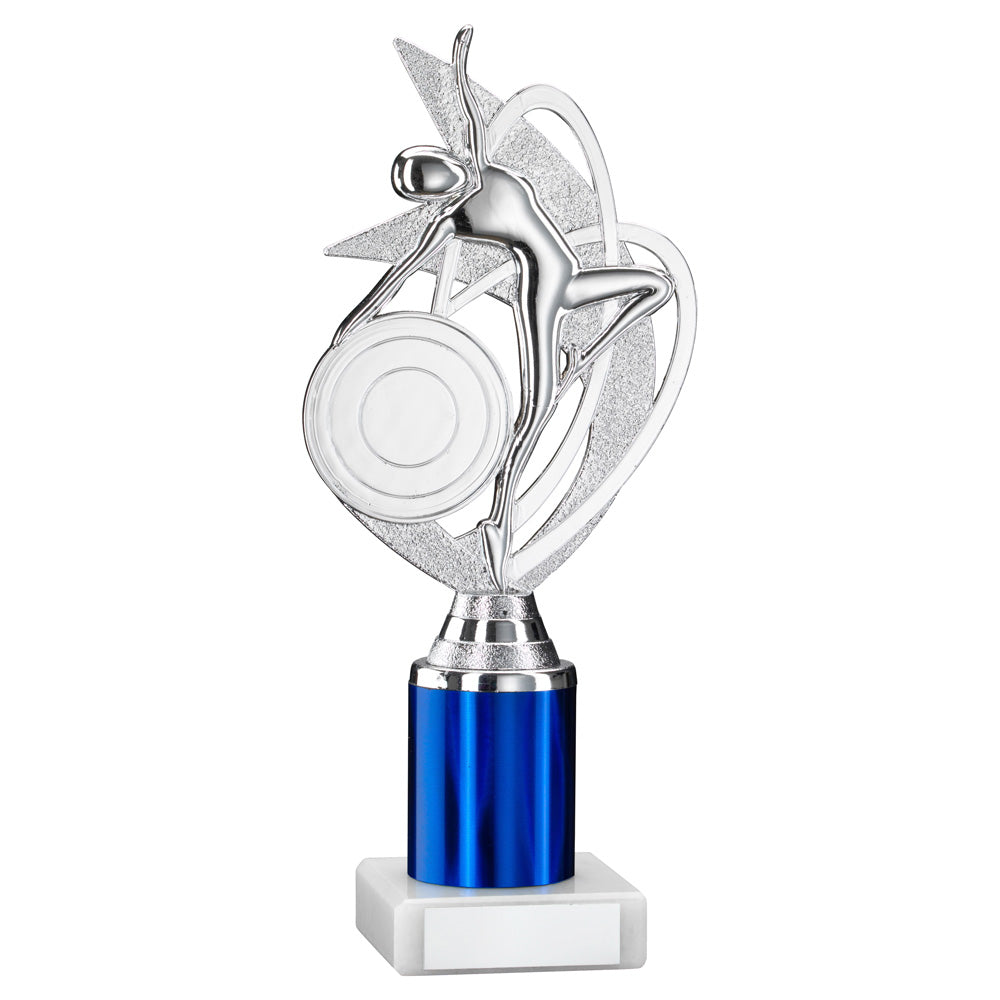 Silver/Blue 'Dance/Gym' Figure Trophy On Marble Base With Tube Riser