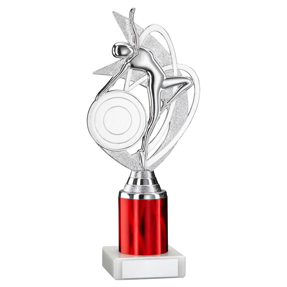 Silver/Red 'Dance/Gym' Figure Trophy On Marble Base With Tube Riser