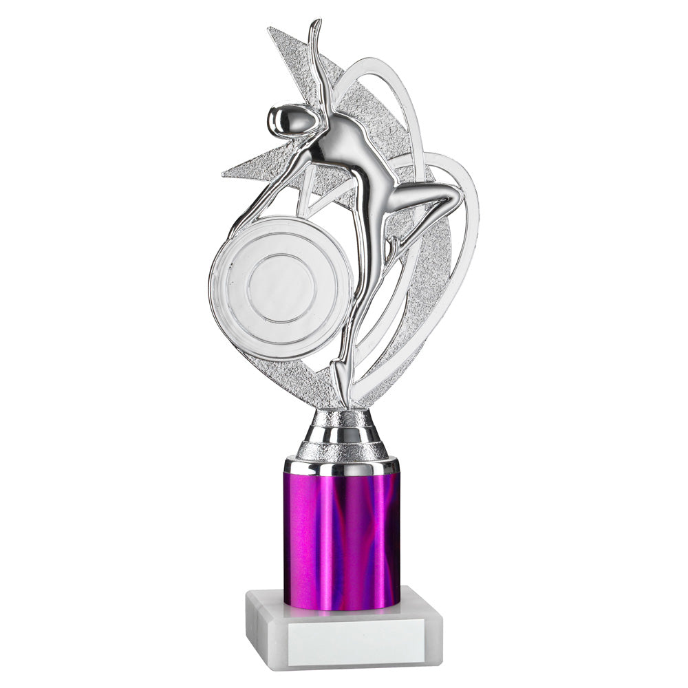 Silver/Purple 'Dance/Gym' Figure Trophy On Marble Base With Tube Riser