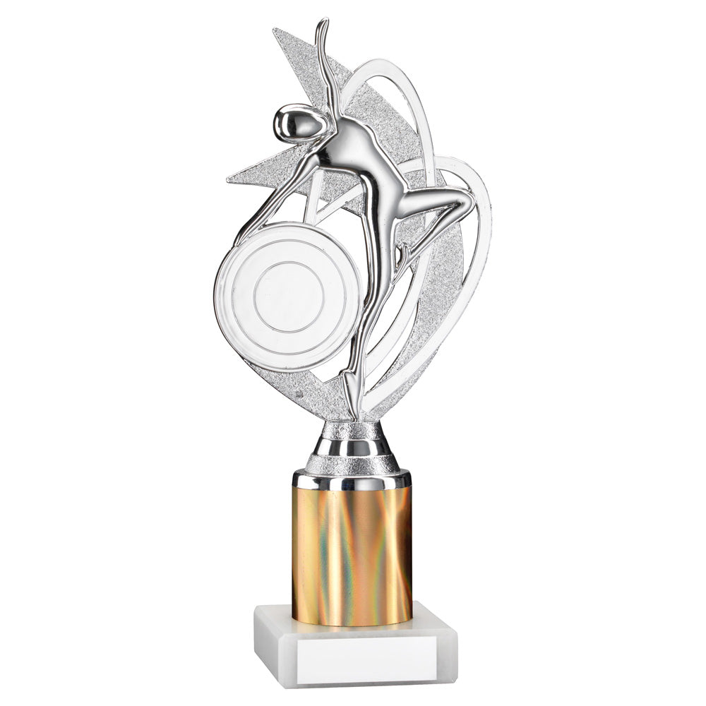 Silver/Gold 'Dance/Gym' Figure Trophy On Marble Base With Tube Riser
