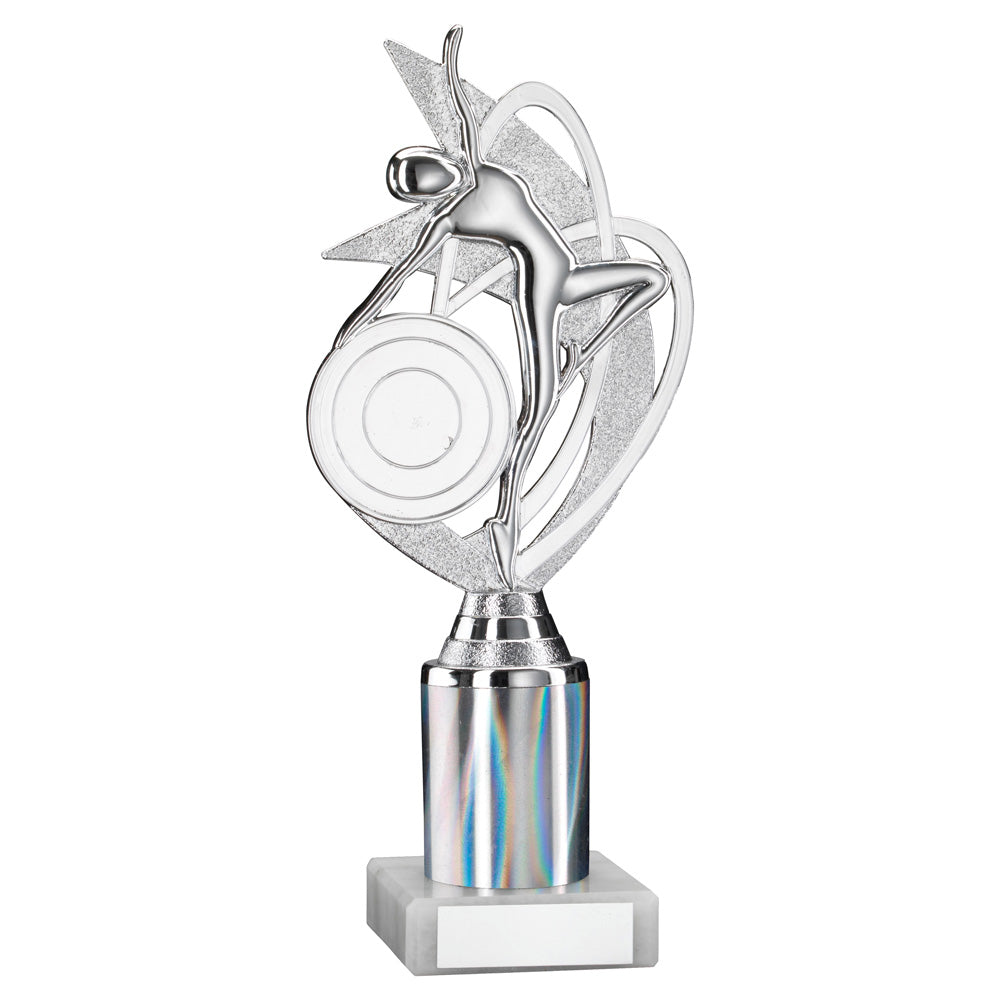 Silver 'Dance/Gym' Figure Trophy On Marble Base With Tube Riser