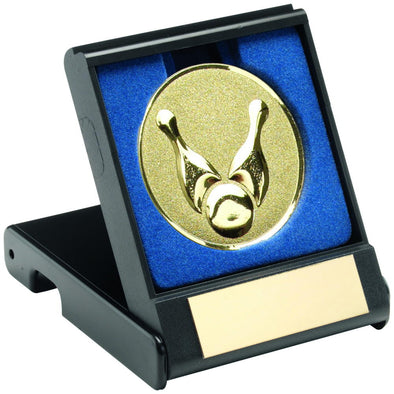 Black Plastic Box With Ten Pin Insert Trophy - Gold 3.5in