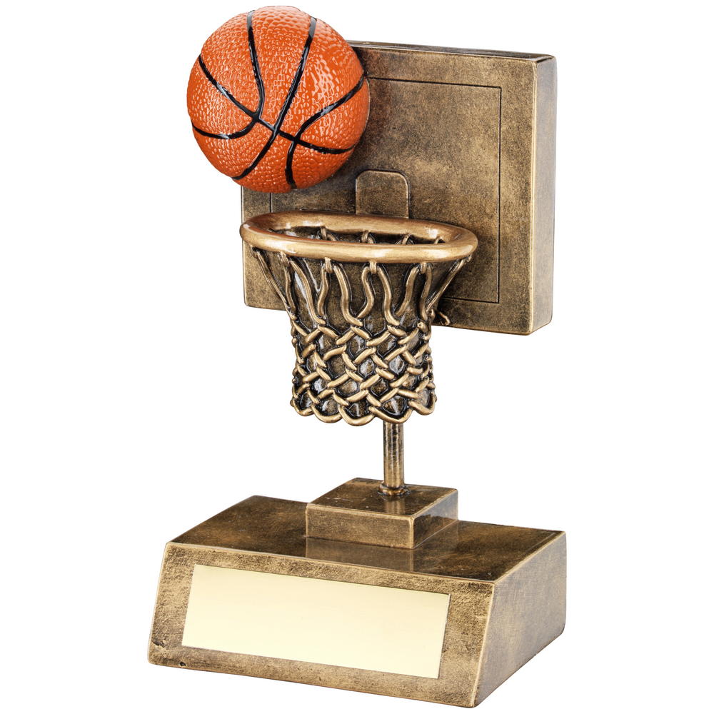 Bronze/Gold/Orange Basketball And Net With Backboard Trophy - 6in