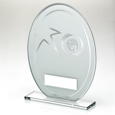 White/Silver Printed Glass Oval Trophy - Netball Insert - 6.5in