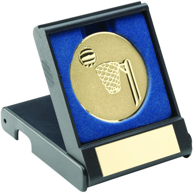 Black Plastic Box With Netball Insert Trophy - Gold 3.5in
