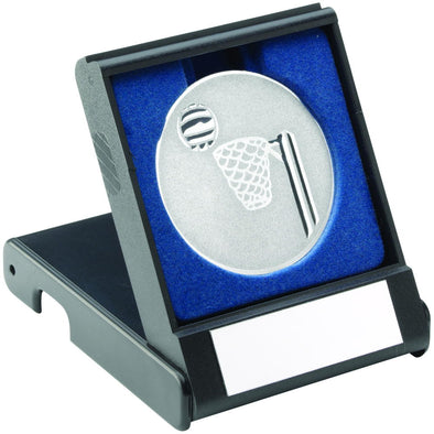 Black Plastic Box With Netball Insert Trophy - Silver 3.5in