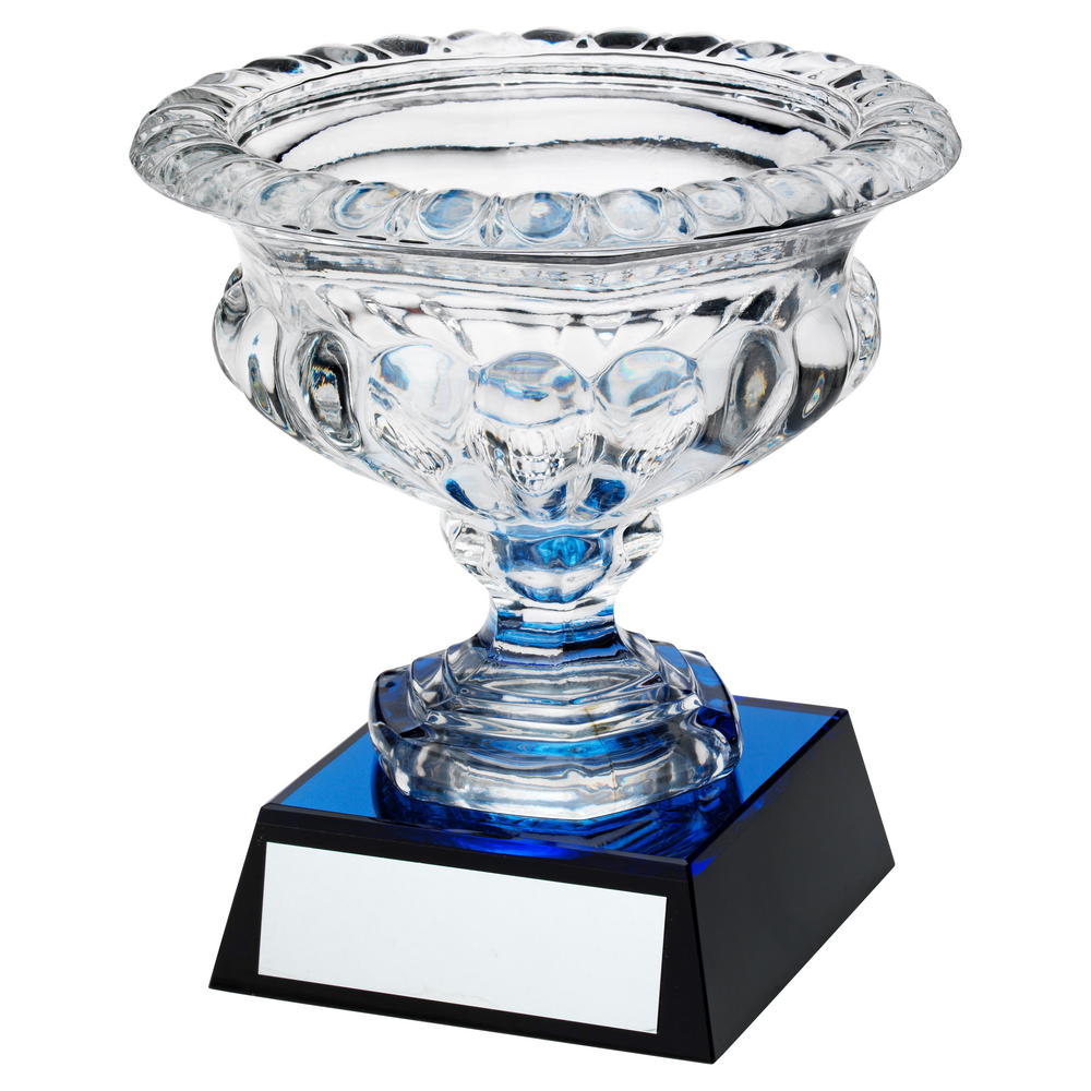 Clear Glass Bowl On Blue/Black Base Trophy - (Approx 7" Dia) 8.25in