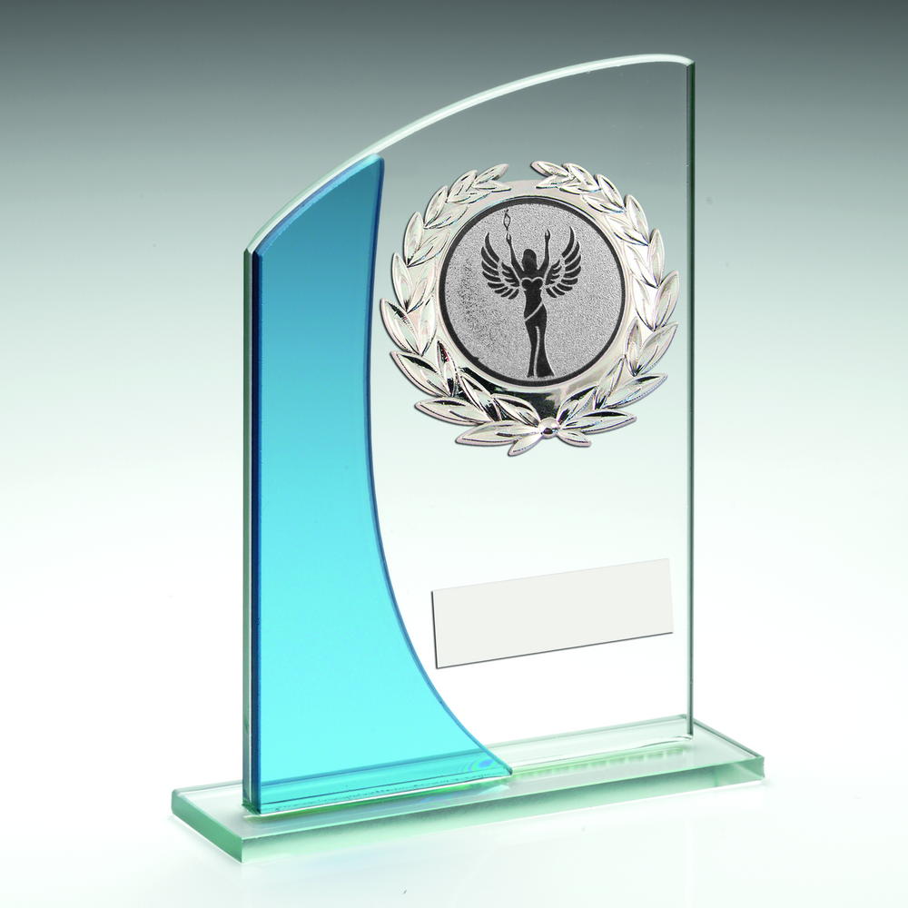 Rectangle Multisport Glass Trophy With Silver Wreath Trim