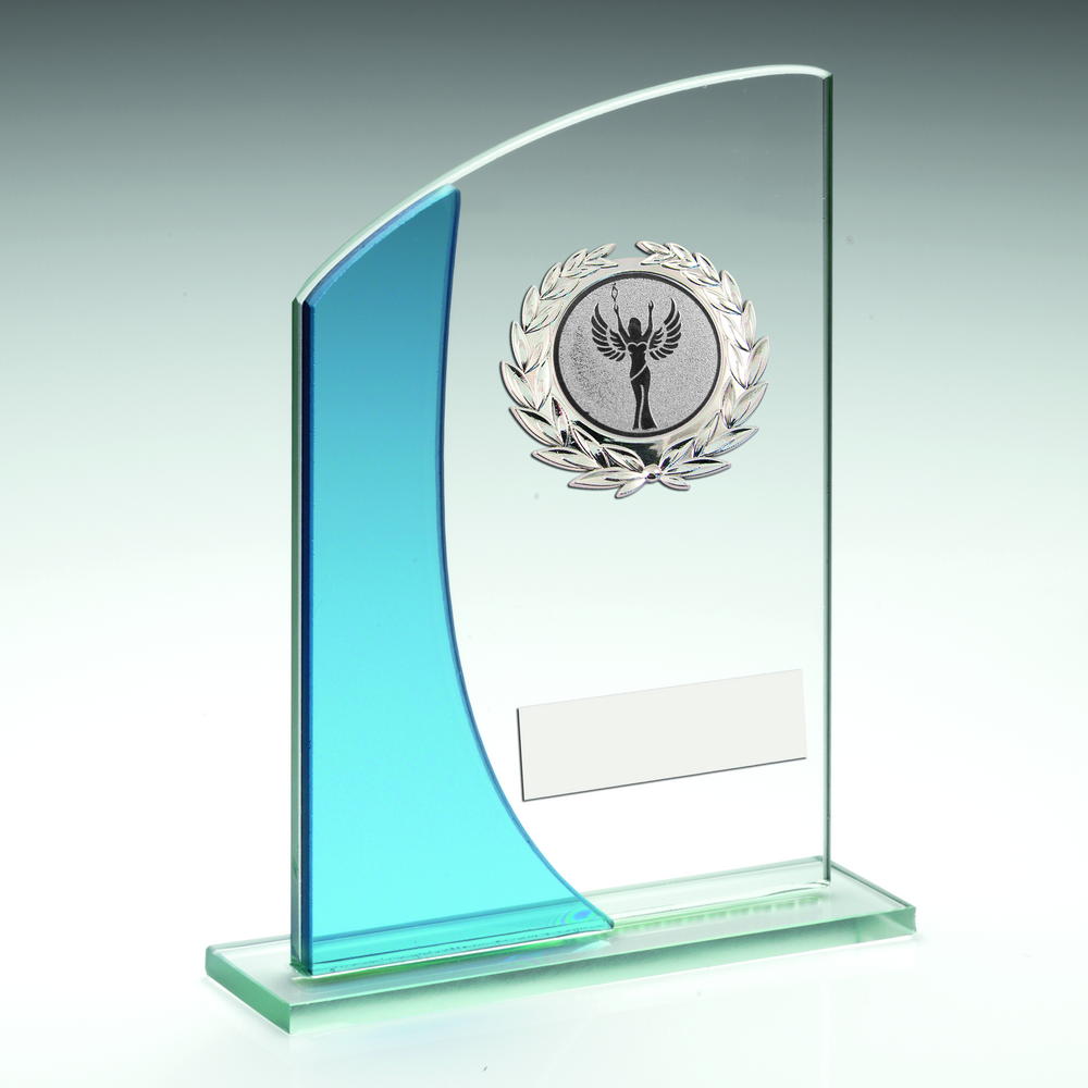 Rectangle Multisport Glass Trophy With Silver Wreath Trim