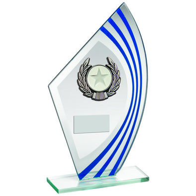 Jade/Blue/Silver Sail Glass With Silv/Black Wreath Trim Trophy - (1in Cen) 8in