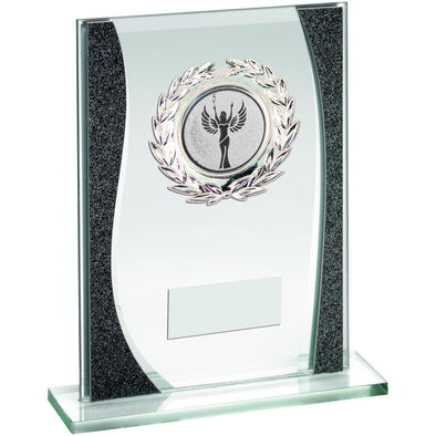 Jade/Silver Rectangle Glass With Silver Wreath Trim Trophy - (2in Centre) 8in
