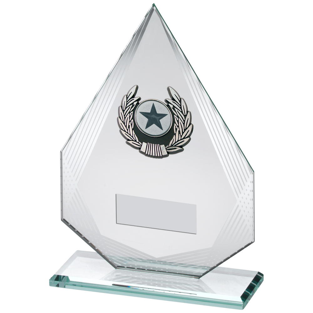 Diamond-Shaped Glass Award with Silver Trim