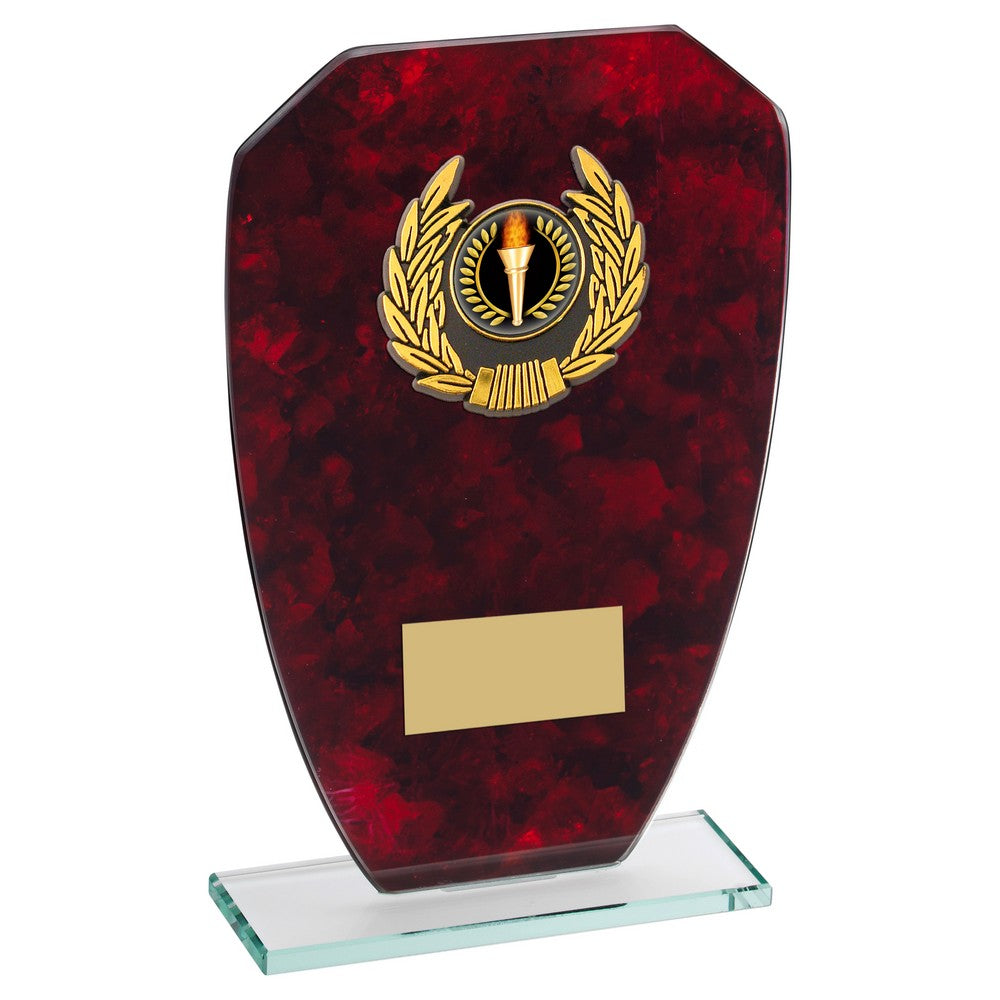 Jade Glass Award with Red Marble-Effect Backing