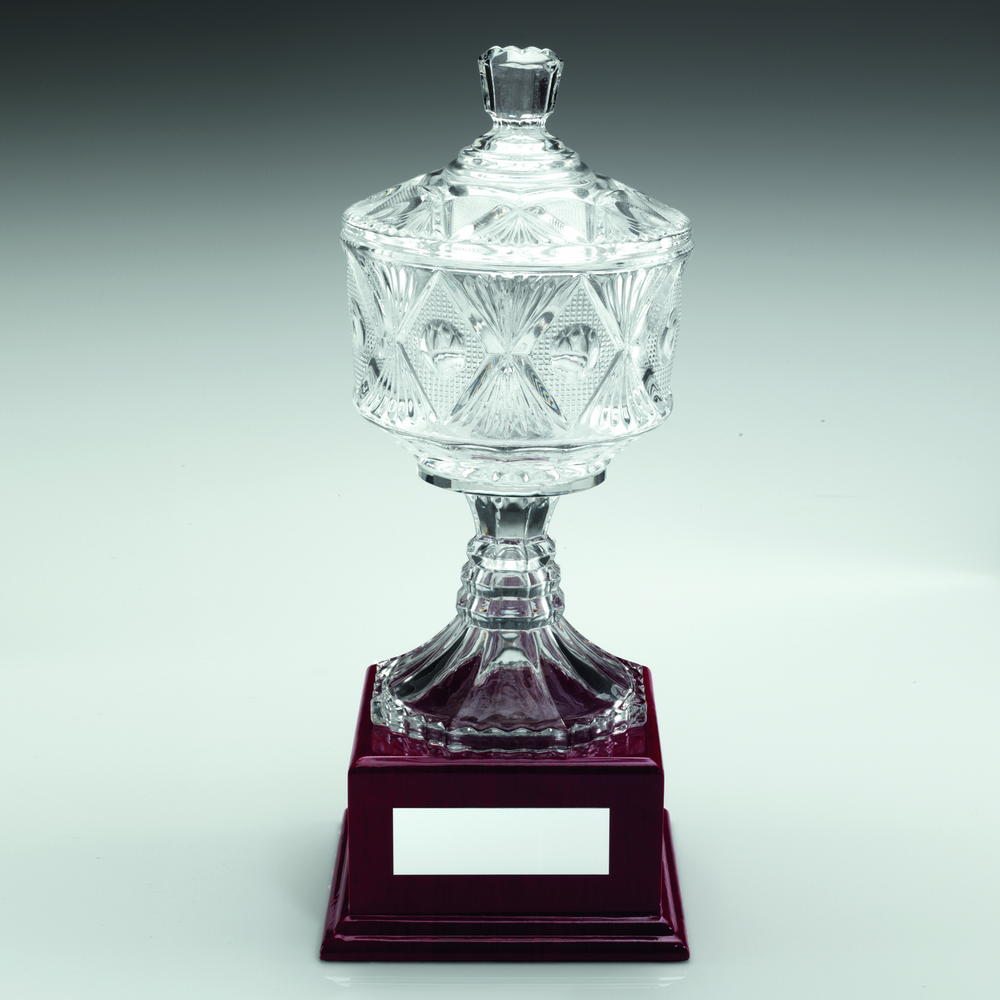 Glass Cup Trophy on Engraved Wooden Base