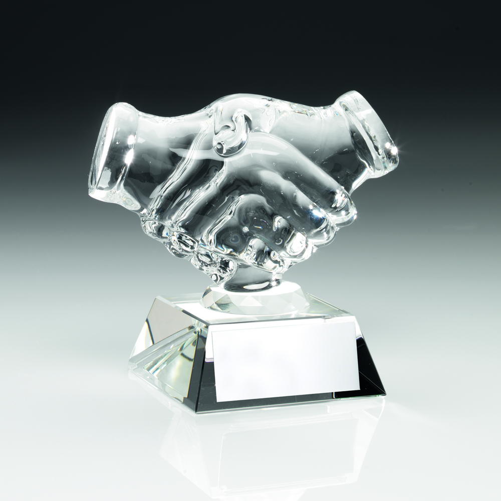 Clear Glass 'handshake' Trophy - 4.25in