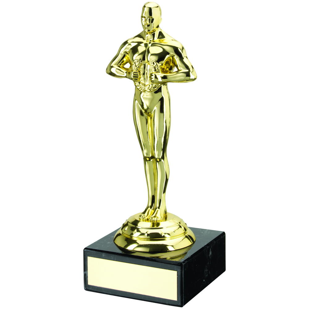 Hollywood Achievement Trophy - Gold Plastic Statue on Marble Base