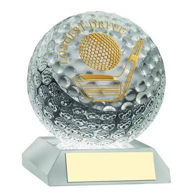 Clear Glass Golf Ball Trophy Longest Drive - 3.75in