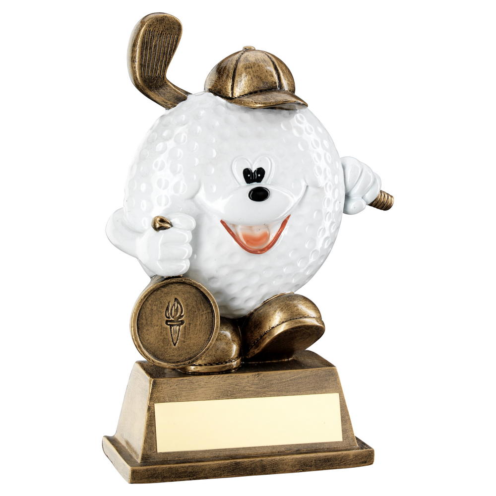 Bronze/White Comedy Golf Ball Figure Trophy (1in Centre) - 5.75in