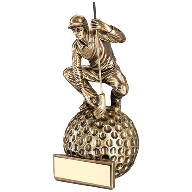 Bronze/Gold 'crouching' Golfer On Ball Base Trophy - 6.75in