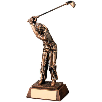 Bronze/Gold Resin Male 'back Swing' Golf Trophy - 6in