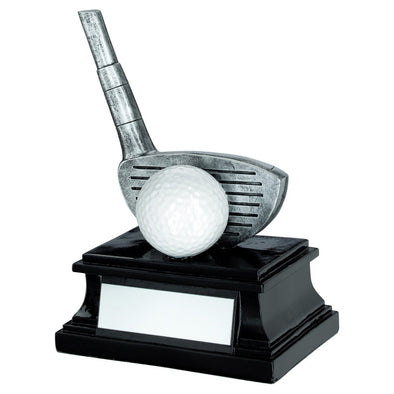 Pewter/White/Black Golf Club And Ball Trophy With Plate (Driver) - 6in