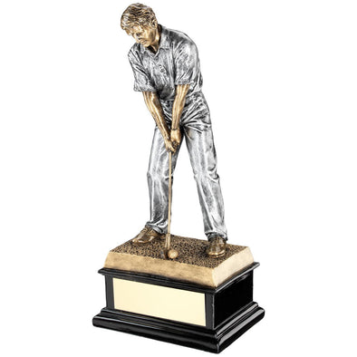 Bronze/Pewter 'start Of Swing' Golfer On Black Base Trophy - 12.5in