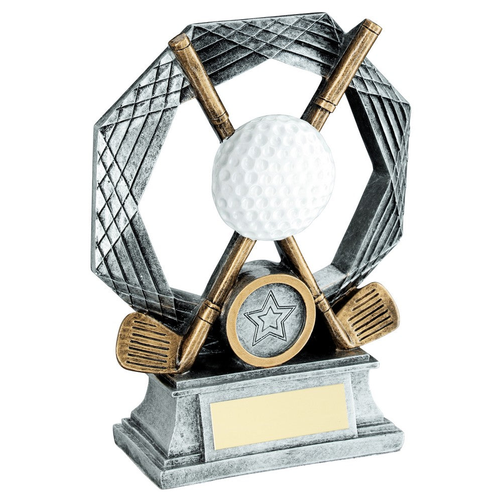 Golf Crossed Clubs Trophy on Octagon Backdrop