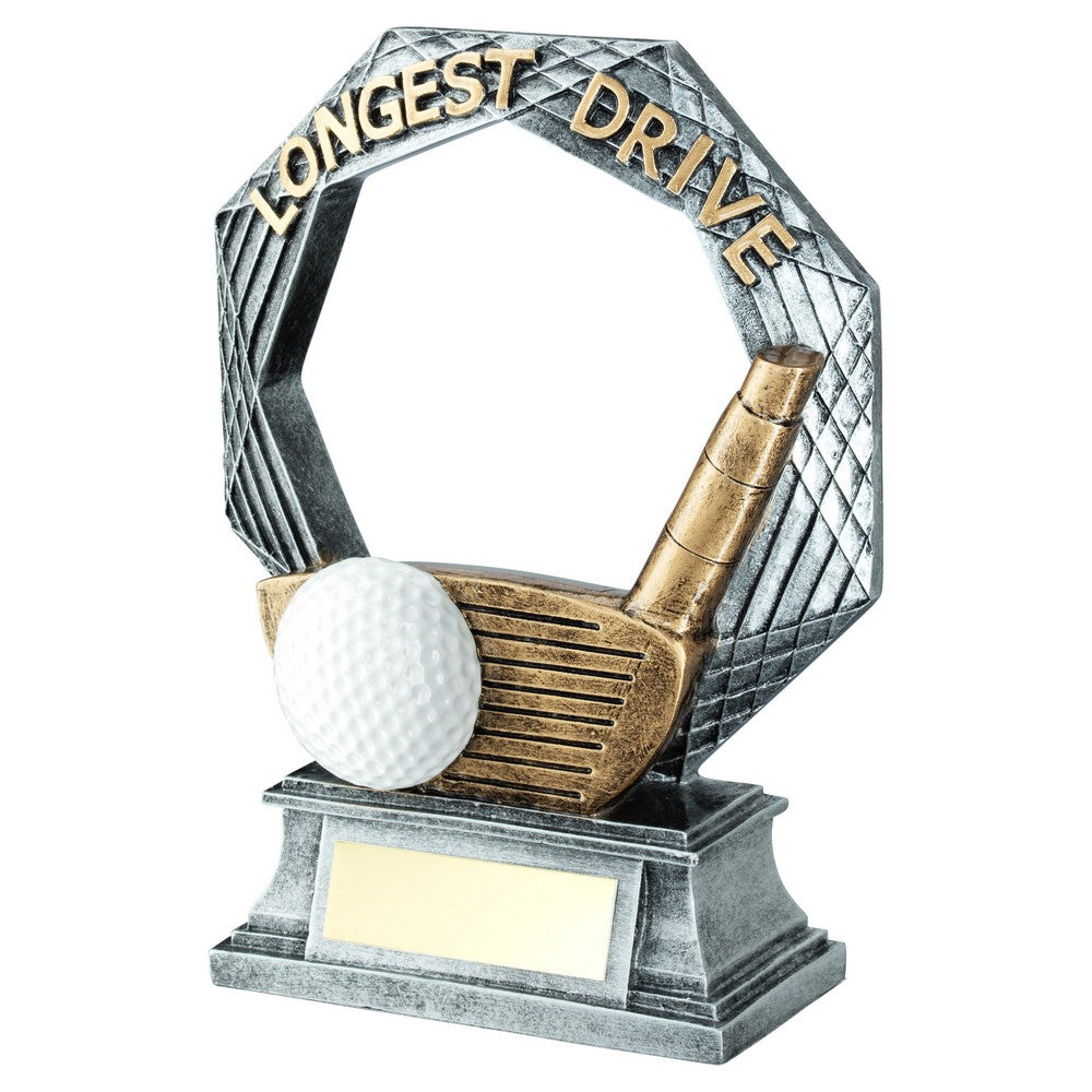 Bronze/Pewter/White Golf Octagon Series Trophy With Plate Longest Drive - 6in