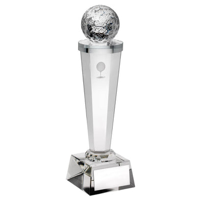 Clear Glass Column With Lasered Golf Image Trophy - 10.5in