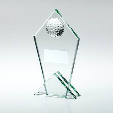Jade Glass Pointed Plaque Award With Half Golf Ball
