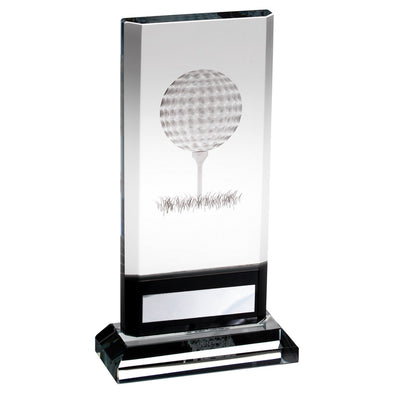 Clear/Black Glass Plaque Award With Lasered Golf Image And Plate (15mm Thick) - 8.25in