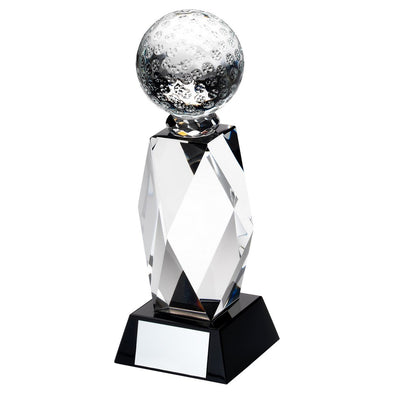 Clear Glass Column And Golf Ball Trophy - Black Base With Plate - 6.5in