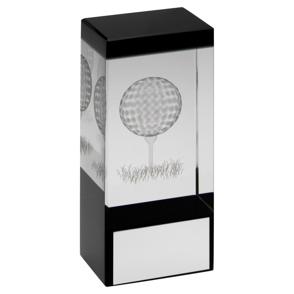 Golf Glass Block Trophy with Lasered 'Ball on Tee'