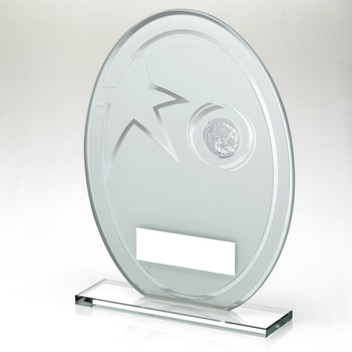 White/Silver Printed Glass Oval With Golf Insert Trophy - 6.5in