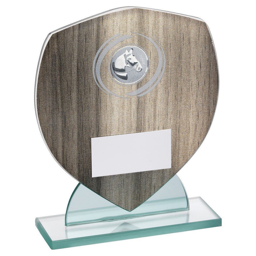 Horse Wood-Effect Glass Shield Trophy