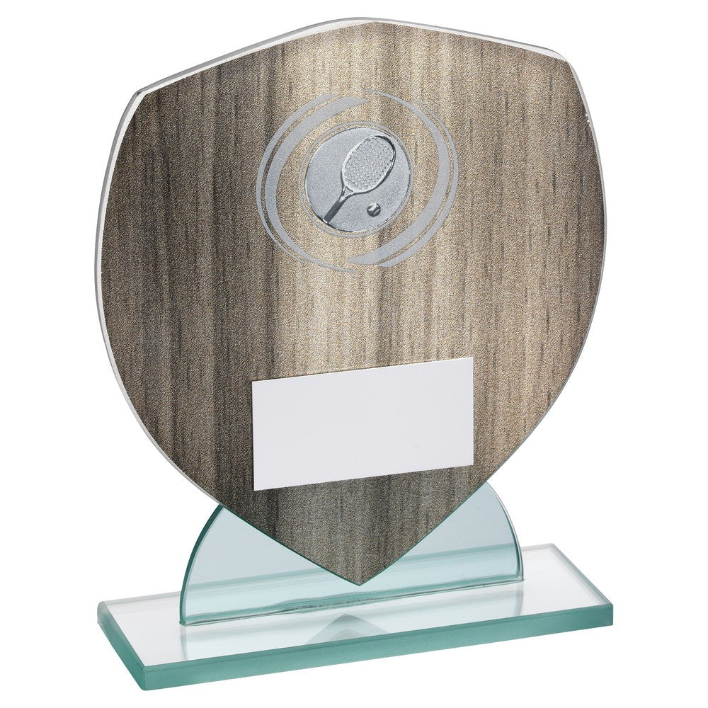 Wood-Effect Glass Shield Tennis Award