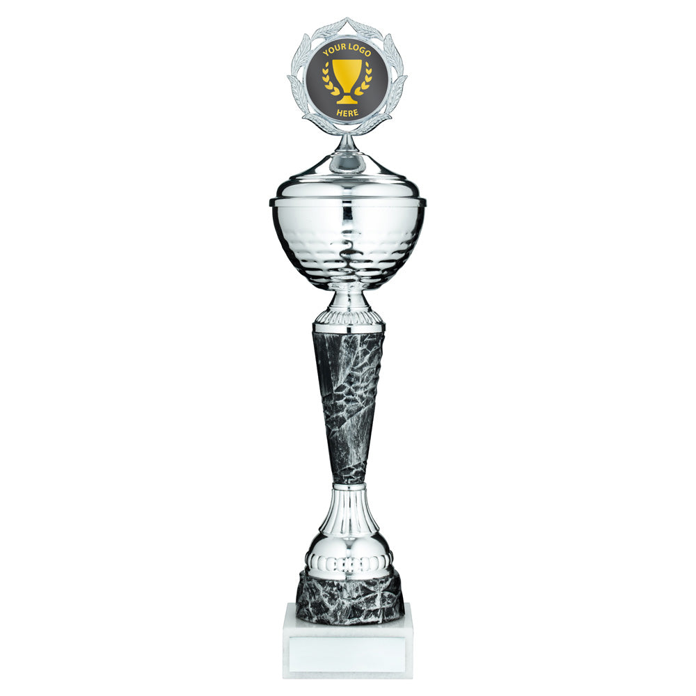 The Rockface Silver Metal Lidded Trophy Cup with Rugged Effect Stem