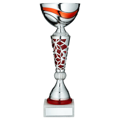 Silver/Red Trophy Cup with Cutaway Pattern Stem